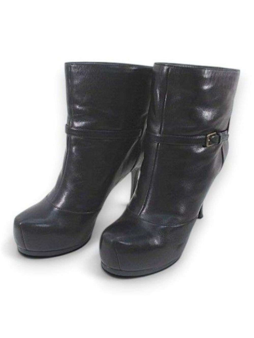 Saint Laurent Rive Gauche Short Boots Belt Design Stiletto Heels Black